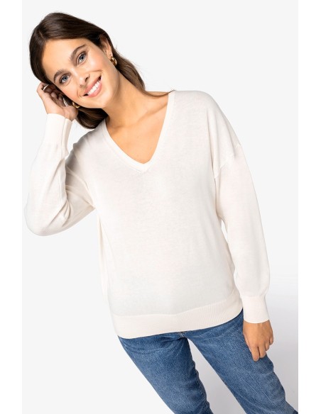 Pull écoresponsable col V en lyocell femme 