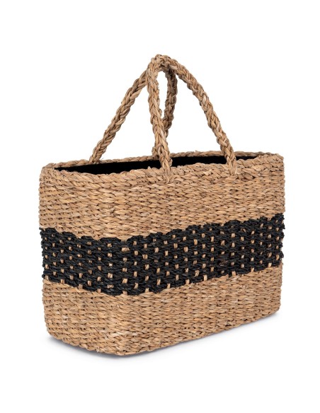 Sac panier écoresponsable en jonc de mer Colors:Striped Seagrass Black / Black Night Size fr:One Size