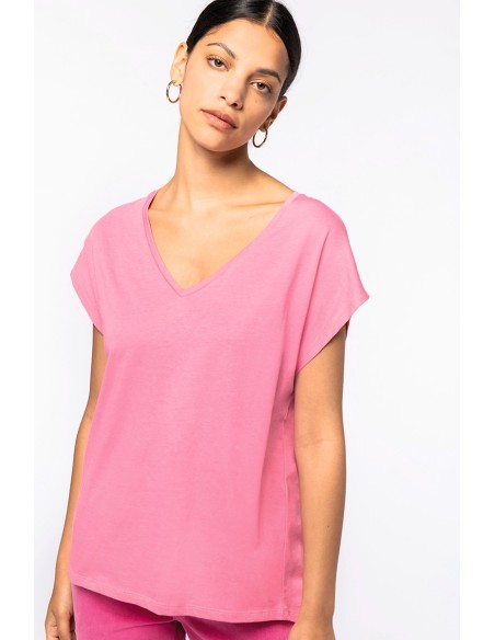 T-shirt écoresponsable loose à col V femme