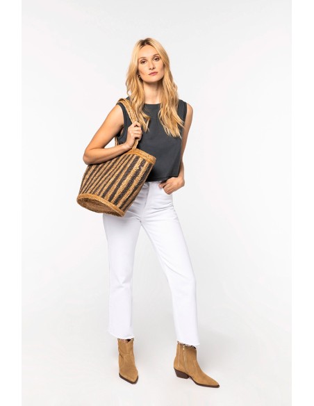 Sac panier rayé écoresponsable  en jonc de mer