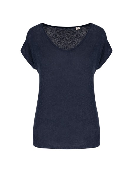 T-shirt col V en lin femme  Colors:Navy Blue