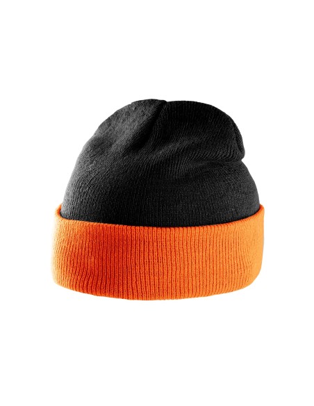 Bonnet bicolore avec revers Colors:Black / Orange Size fr:One Size