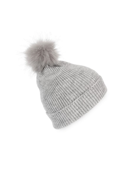 Bonnet à pompon tricoté en fil recyclé Colors:Light Grey Heather Size fr:One Size