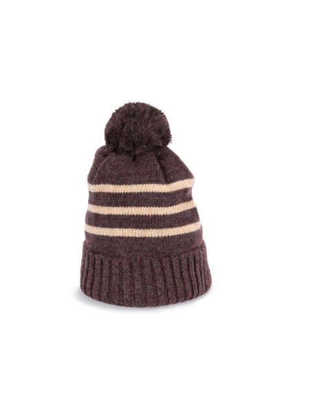 Bonnet à rayure tricoté en fil recyclé Colors:Dark Rosewood heather  / Light Sand Heather  Size fr:One Size
